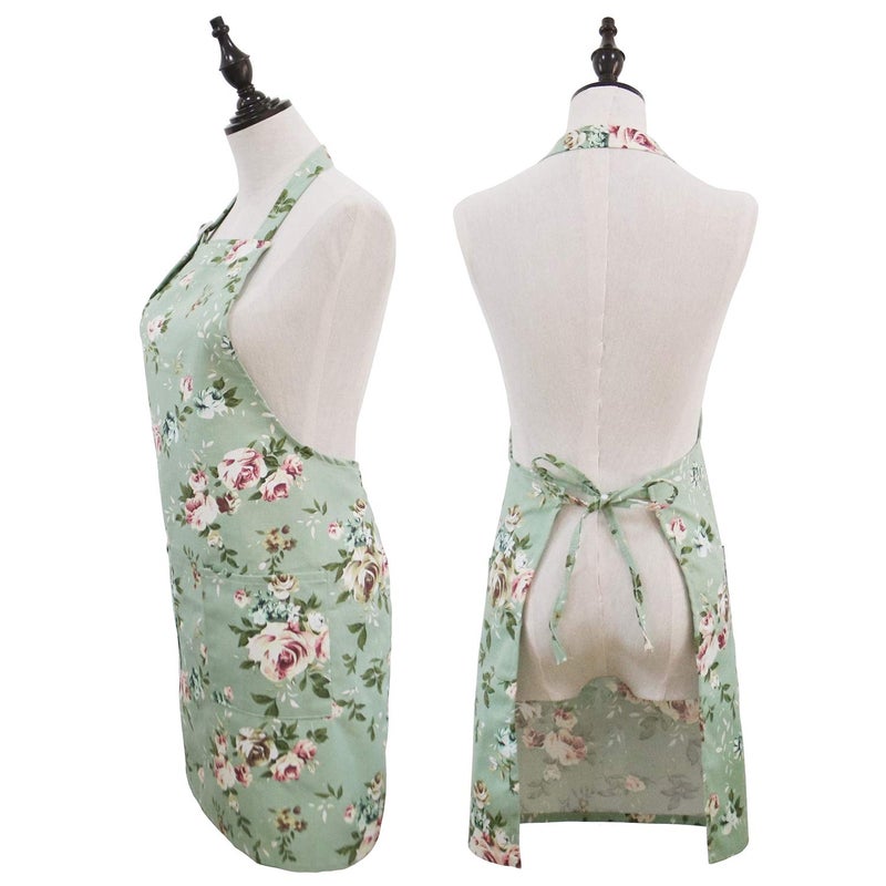 Saukore Floral Aprons for Women, 2 Pack Kitchen Aprons with Pockets for Cooking Baking, Gardening Apron Gifts for Gardeners, Birthday Thanksgiving Christmas Apron Gift for Wife Mom Sister Daughter Grandma - Image 2